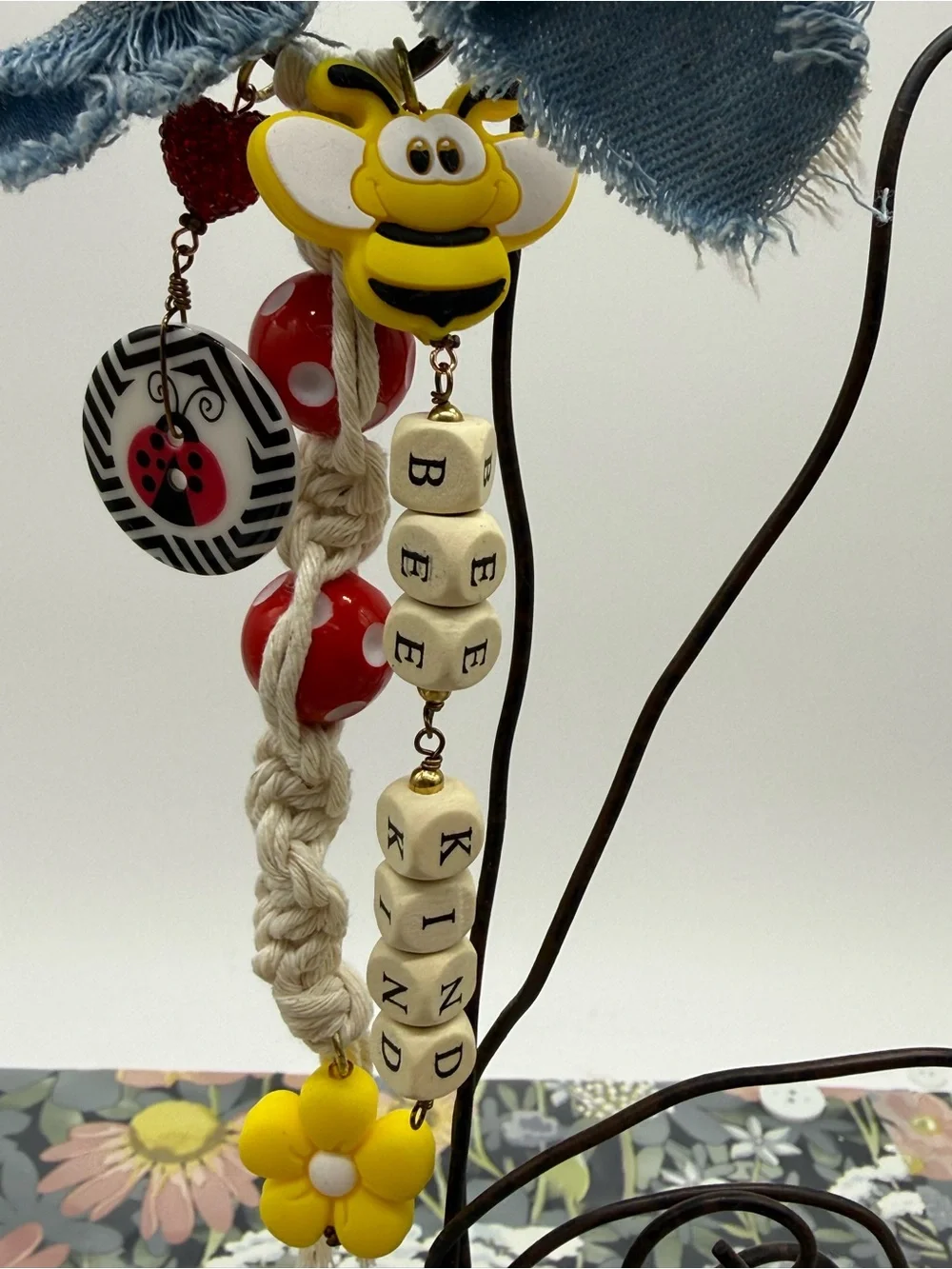 👑Adorned Crown Jewelry purse bag charm keychain bee kind ladybug macrame bow